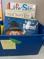 Front view showing Peek-a-Boooo!, The Cherry Tree, Life-Size and bin