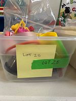 Overview of clear bin with contents