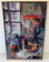 Full view of framed textured oil painting