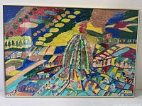 Full view of framed painting showing subject, colors and frame condition