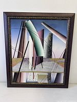 Full view of framed abstract textured oil painting