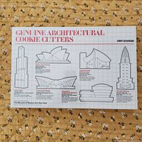 Front of sealed MoMA Genuine Architectural Cookie Cutters box showing six building outlines