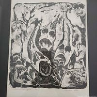 Full view of lino print showing imagery and margins