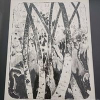 Close view of the linocut image showing aspen design