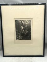 Full view of framed mezzotint with mat and frame visible