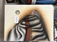 Full view of unframed painting showing entire composition and signature