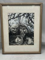 Full view of framed Stefan Salinas charcoal artwork