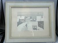 Framed watercolor painting under glass