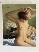 Full view of oil painting showing nude figure and background elements