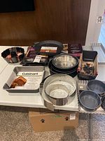 Overview of assorted bakeware on table