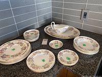 Overview of all plates, platter and gravy boat