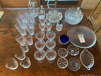 Group shot showing all crystal and glass pieces on table