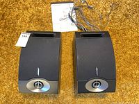 Front view of both Bose 201 V speakers with manual and wire