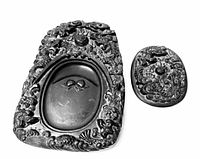 Large carved inkstone and matching lid, overall view