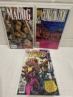 Front view of all three bagged comics