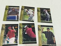 Fronts of six Tiger's Tales cards showing Tiger Woods in different poses