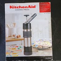 Front of KitchenAid cookie press box showing product image and branding