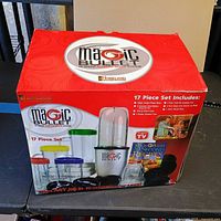 Front of Magic Bullet box showing product and contents