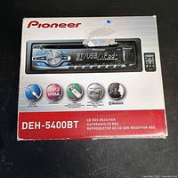 Front of Pioneer DEH-5400BT retail box showing model and features
