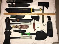 Full layout of all cutting tools with sheaths visible