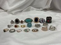 Group shot showing all 18 rings in two rows