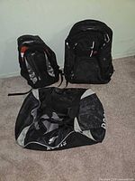 Group shot of two backpacks and one duffel