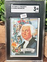 Front view of slabbed 1972 Topps George Washington card showing SGC label and grade