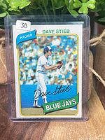 Front of 1980 Topps Dave Stieb rookie card in holder