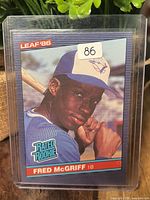 Front of 1986 Leaf Fred McGriff Rated Rookie card in holder