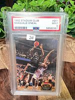 Front of PSA-encased Shaquille O'Neal rookie card showing PSA label and card image