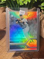 Front view of holographic Alex Rodriguez eTopps promo card in holder