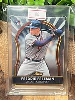 Front view of Freddie Freeman Topps Finest RC in magnetic case