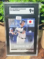 Front view of SGC-slabbed 2018 Leaf Shohei Ohtani Rookie Flag Exclusive card