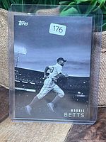 Front of card showing black & white image of Mookie Betts with Topps logo and player name