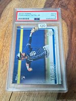 Front of PSA-slabbed 2019 Topps Fernando Tatis Jr. rookie card showing grade Mint 9 label
