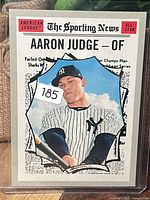 Front of 2019 Topps Heritage Aaron Judge #356 card in sleeve