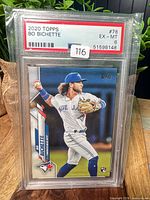 Front of PSA-slabbed 2020 Topps Bo Bichette rookie card showing PSA label and card image