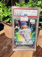 Front view of PSA-slabbed 2020 Topps Stadium Club Chrome Bo Bichette Beam Team rookie card showing label and card image