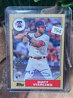 Front of Matt Vierling 2022 Topps 1987 throwback autograph rookie card in sleeve