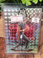 Front view of holographic Michael Penix Jr. rookie card in sleeve