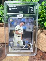 Front view of 2025 Topps Now Jacob Misiorowski card in GMA slab showing grade GEM MT 10
