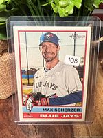 Front view of Max Scherzer Topps Heritage card in sleeve