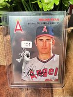 Front of Nolan Ryan Topps Chrome card in holder