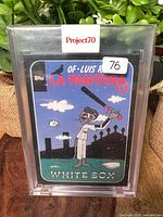 Front view of sealed Topps Project70 Luis Robert card in plastic case