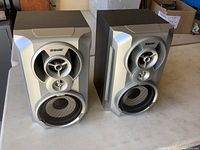 Front view of both Sony SS-RG55 speakers showing driver layout and grille