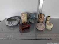 Full group view of all eight stone items