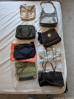 Eight handbags laid out for overview