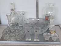 Group view of all glass and crystal items on tray