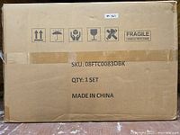 Sealed carton showing handling icons, SKU 08FTC0083DBK, quantity one set, made in China