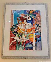 Full view of framed watercolor showing artwork, mat and frame